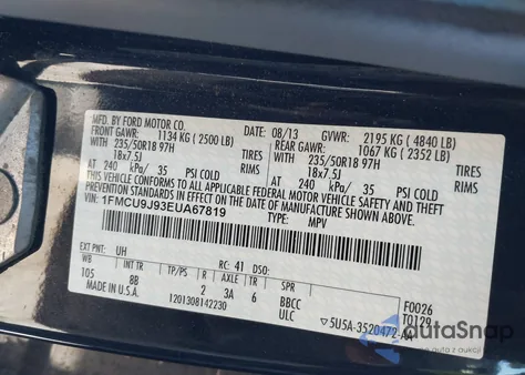 2014 Ford Escape Titanium from USA, damaged, VIN 1FMCU9J93EUA67819